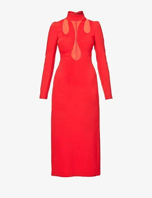 DAVID KOMA Red Cut-out Insert Detail Woven Midi Dress - Imagen 7