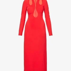 DAVID KOMA Red Cut-out Insert Detail Woven Midi Dress