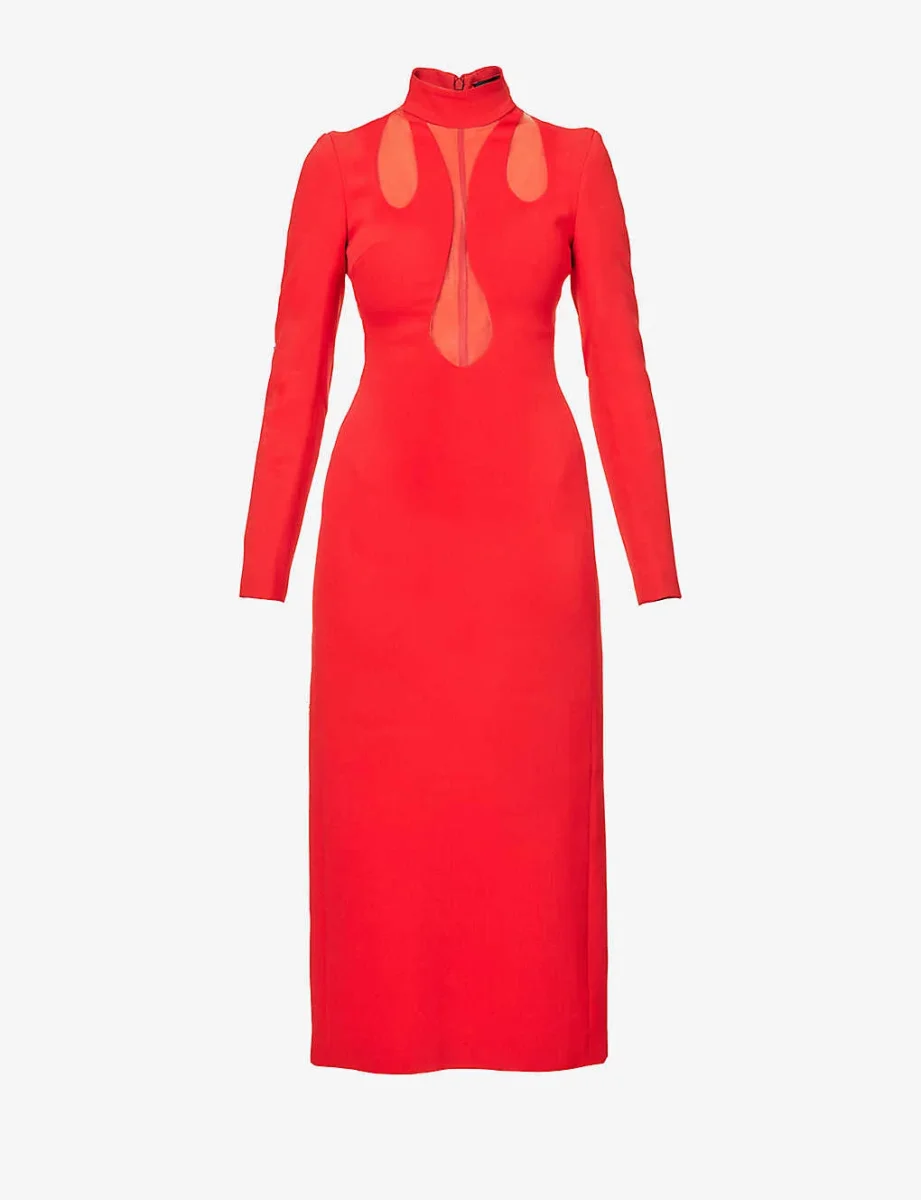 DAVID KOMA Red Cut-out Insert Detail Woven Midi Dress