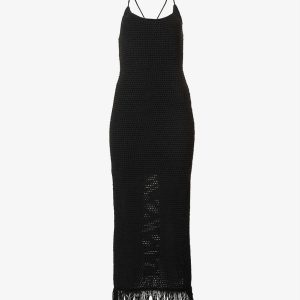 Reformation Alexina Open Knit Fringe Hem Dress