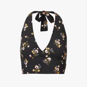 Reformation Lorin Floral-Print Halterneck Top