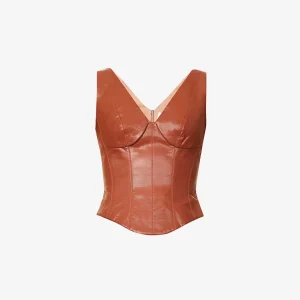 Rozie Corsets V Neck Brown Faux Leather Corset Top