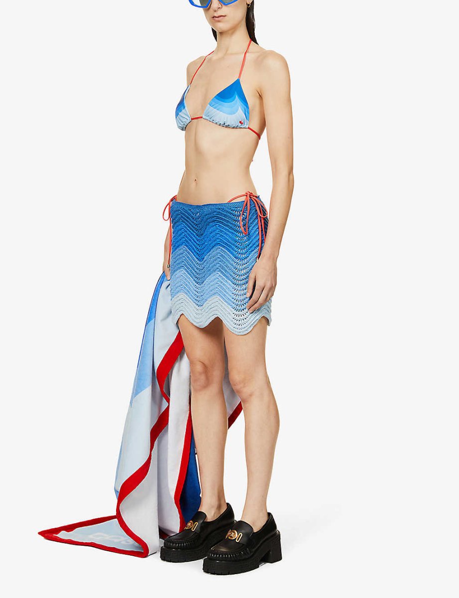 CASABLANCA Tennis Club Wave Print High Rise Bikini Bottoms - Imagen 6