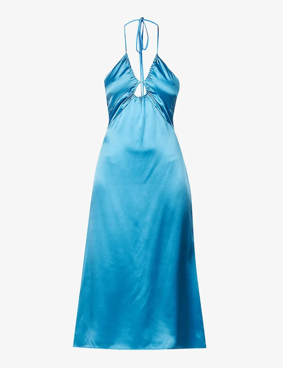 Reformation Antoni Keyhole Silk-Satin Midi Dress in Grotto Blue - Imagen 3