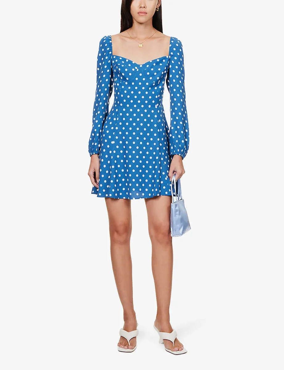 Reformation Blue Mochi Polka Dot Mini Dress - Imagen 3