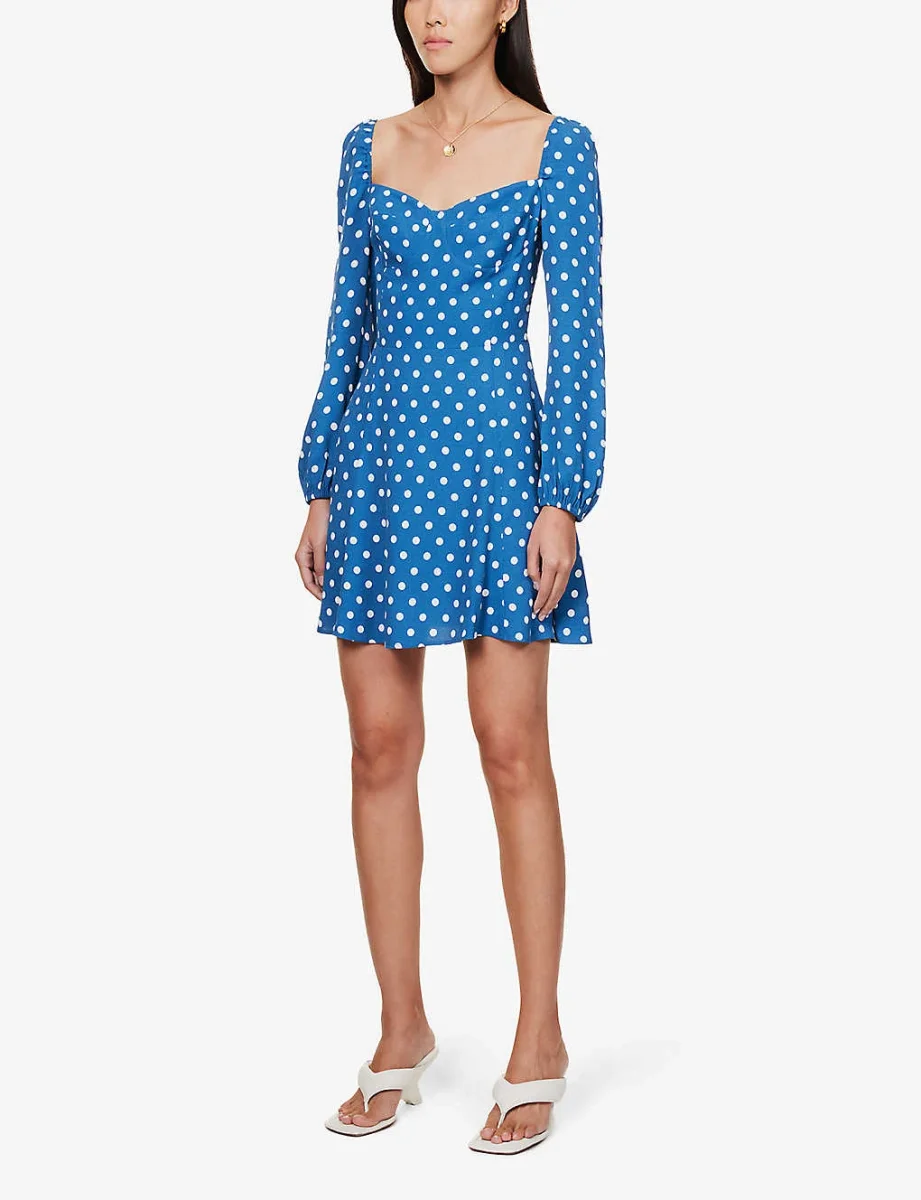 Reformation Blue Mochi Polka Dot Mini Dress - Imagen 4