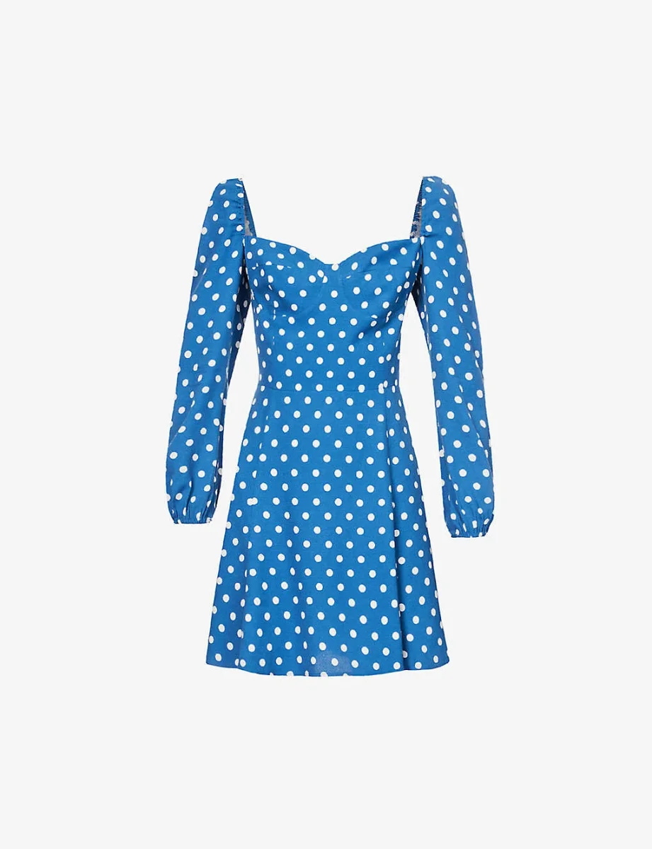 Reformation Blue Mochi Polka Dot Mini Dress - Imagen 2
