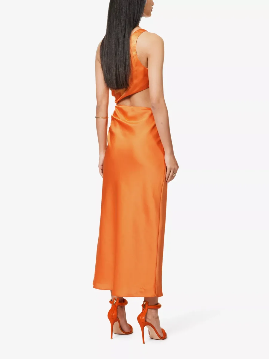 SAN SLOANE Nefeli One-Shoulder Cut-Out Satin Midi Orange Dress - Imagen 6