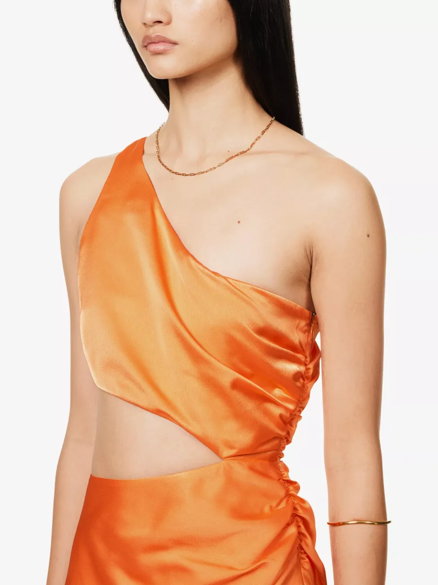 SAN SLOANE Nefeli One-Shoulder Cut-Out Satin Midi Orange Dress - Imagen 4