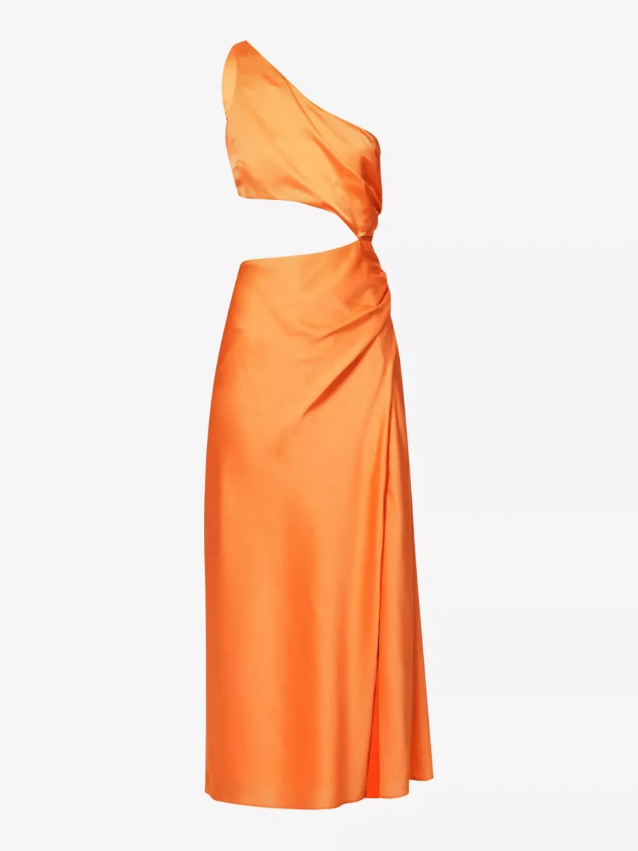 SAN SLOANE Nefeli One-Shoulder Cut-Out Satin Midi Orange Dress - Imagen 2