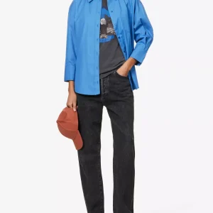 ANINE BING Mika Relaxed-Fit Cotton Button Up Blue Shirt
