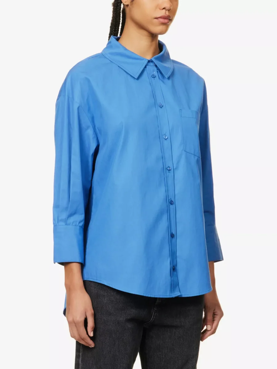 ANINE BING Mika Relaxed-Fit Cotton Button Up Blue Shirt - Imagen 4