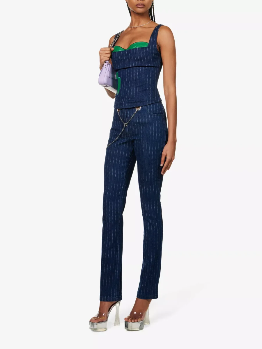 MIAOU Tommy Pinstripe Navy Chain Detail Grunge Pants Trousers - Imagen 4