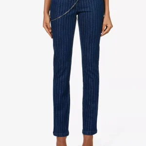 MIAOU Tommy Pinstripe Navy Chain Detail Grunge Pants Trousers