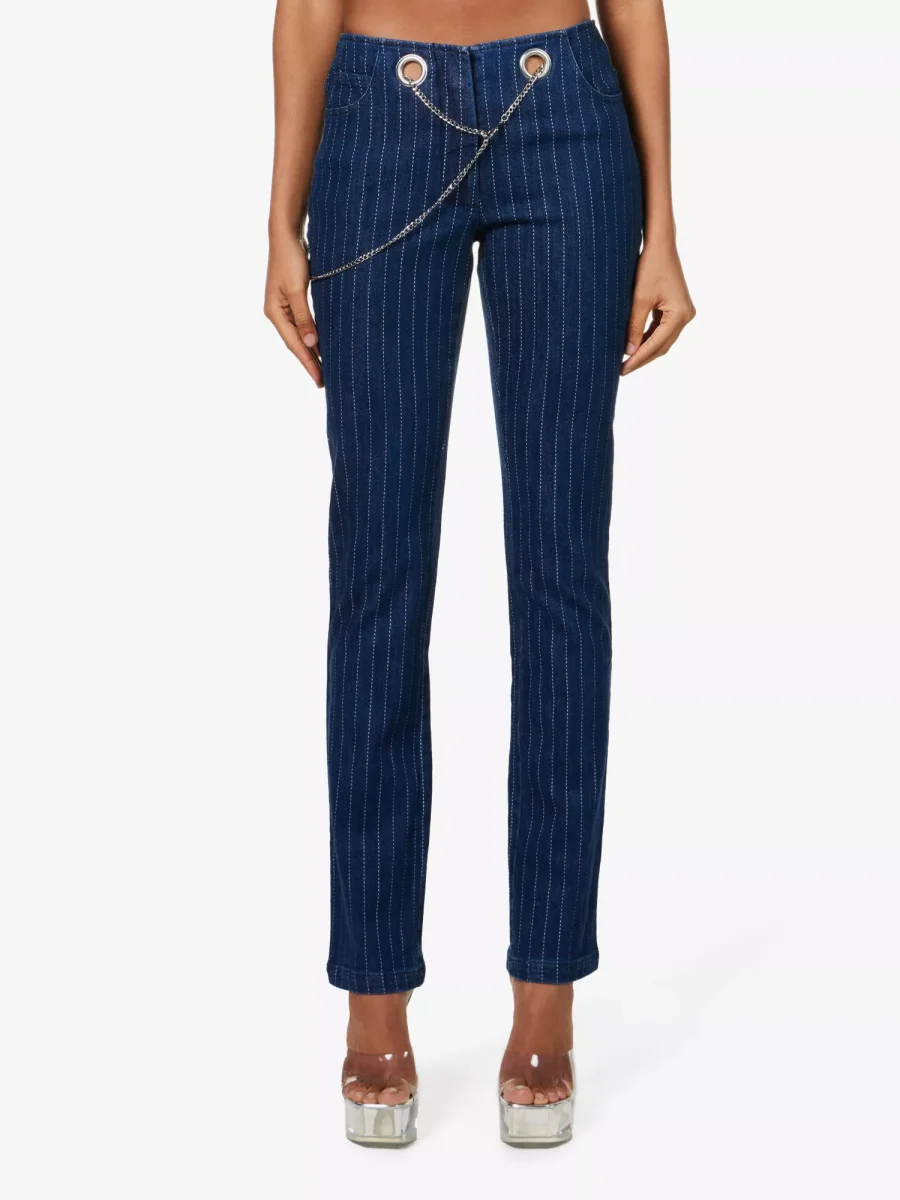 MIAOU Tommy Pinstripe Navy Chain Detail Grunge Pants Trousers - Imagen 2