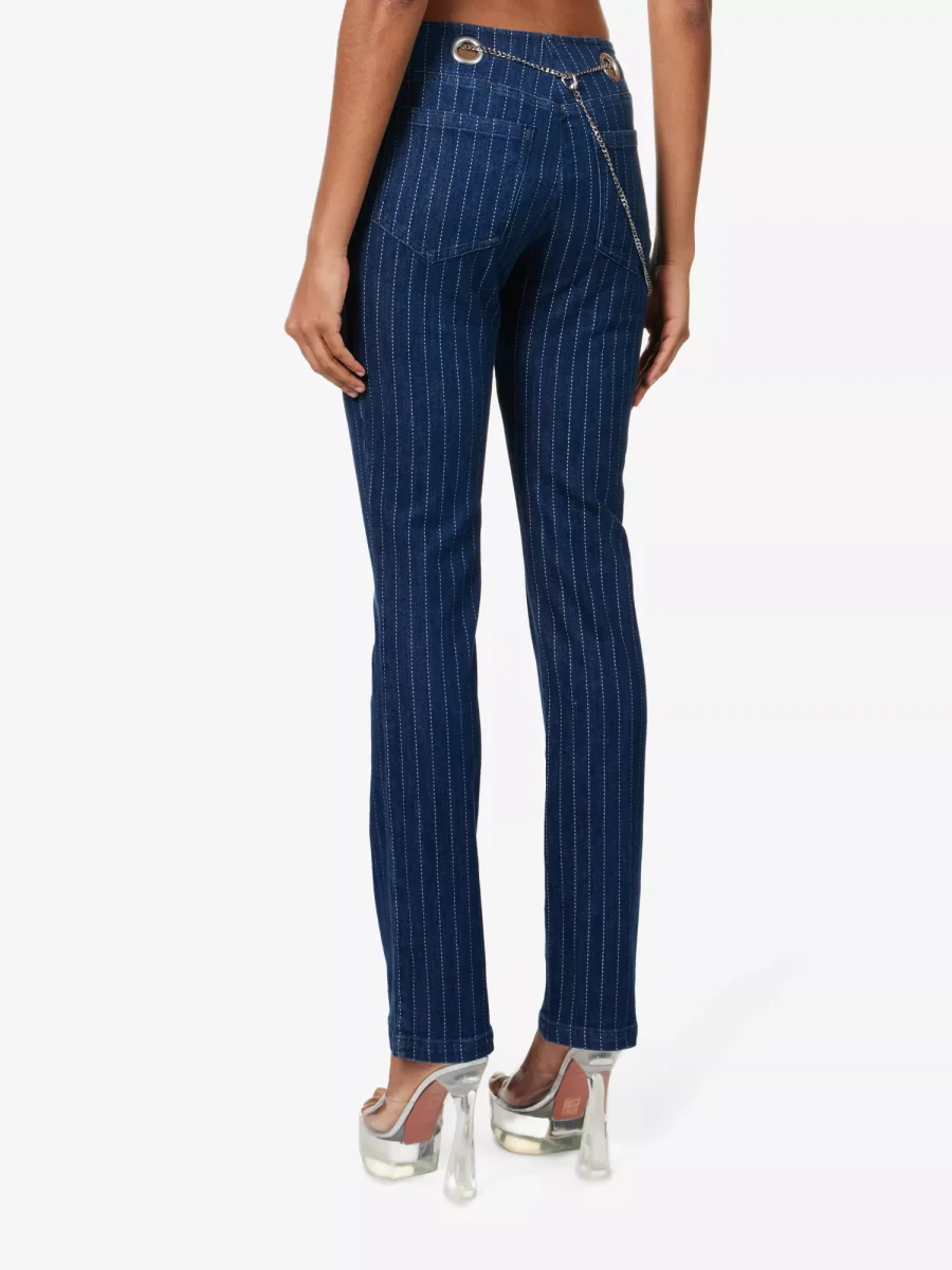 MIAOU Tommy Pinstripe Navy Chain Detail Grunge Pants Trousers - Imagen 6
