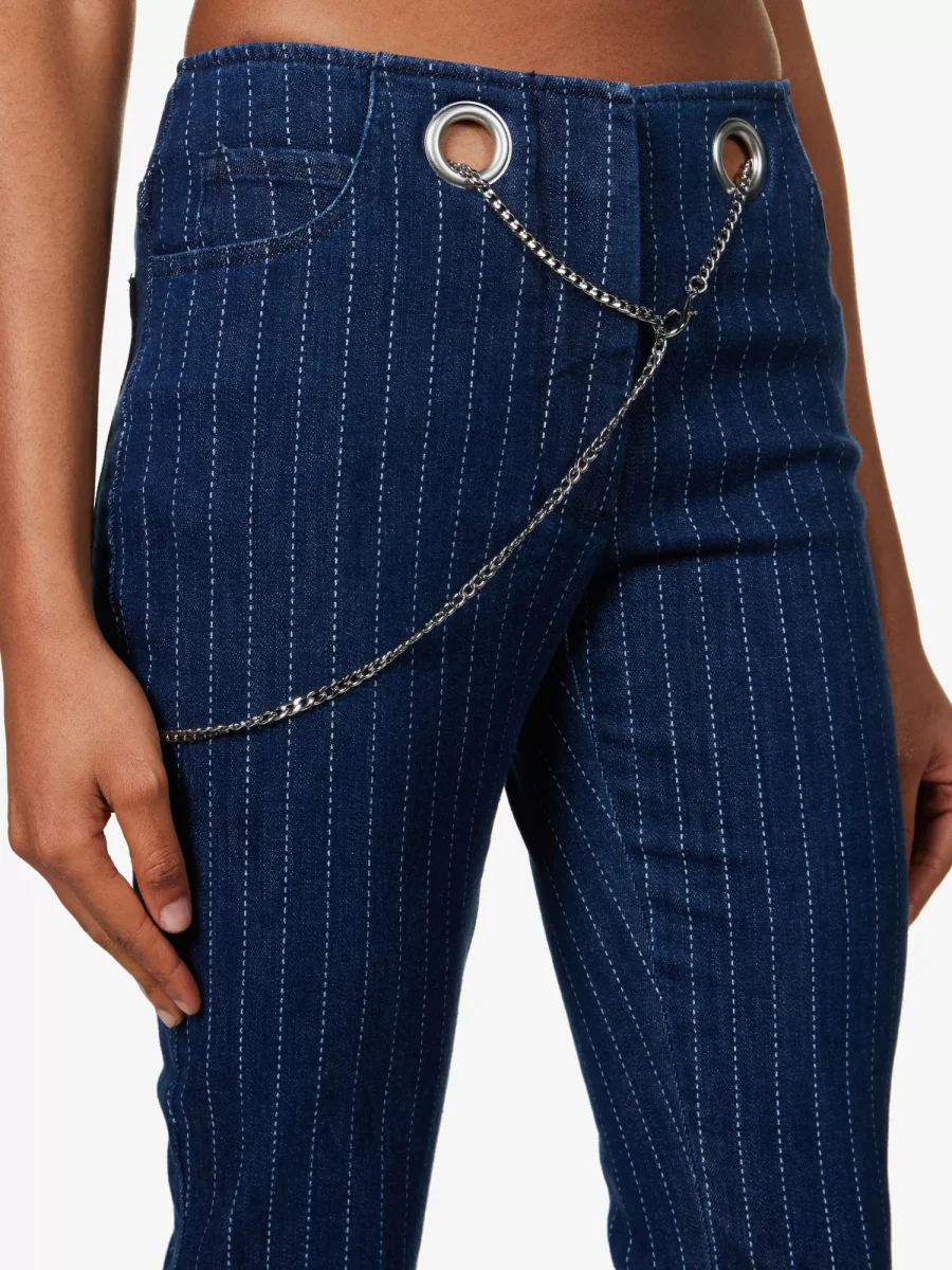 MIAOU Tommy Pinstripe Navy Chain Detail Grunge Pants Trousers - Imagen 5