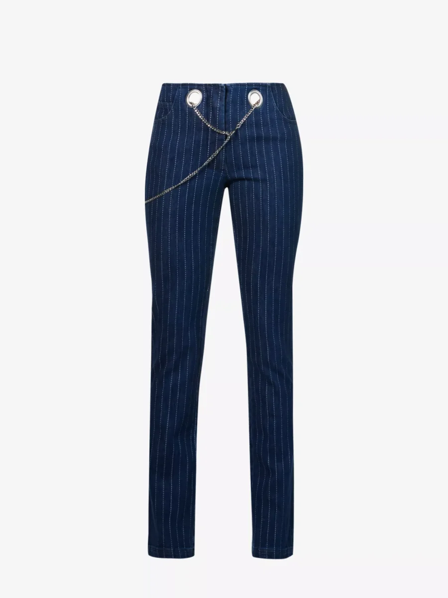 MIAOU Tommy Pinstripe Navy Chain Detail Grunge Pants Trousers - Imagen 3
