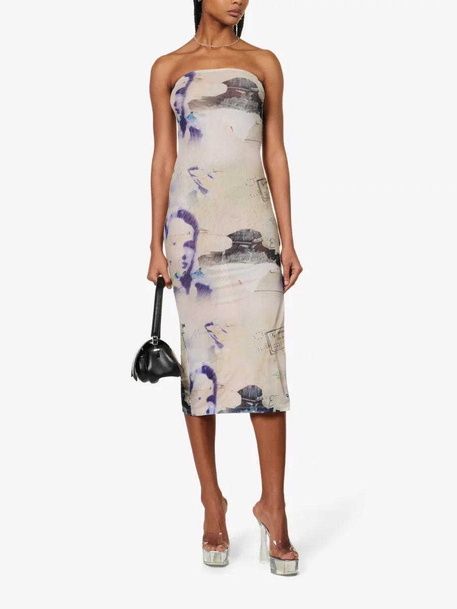 MIAOU Lila Abstract-Print Corsica Slim-Fit Recycled Polyester-Blend Midi Dress - Imagen 3