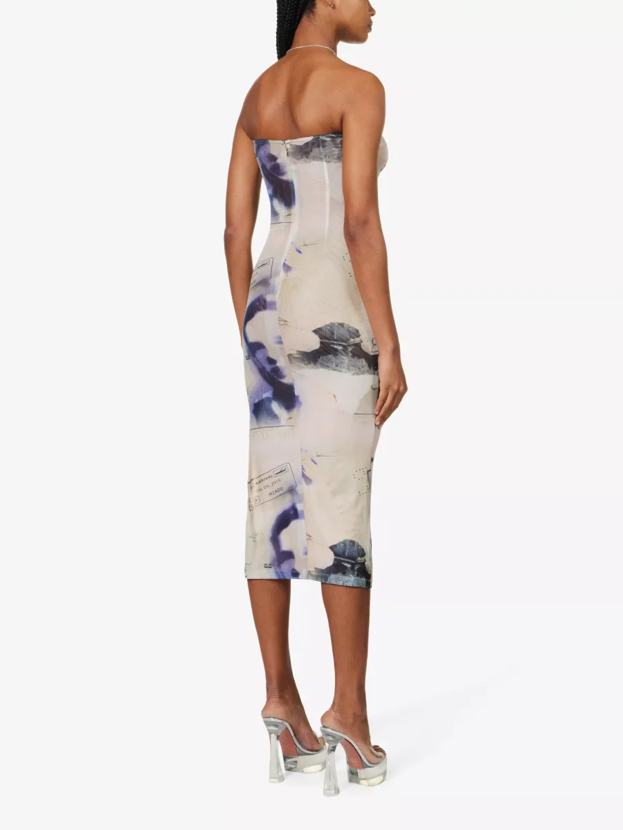 MIAOU Lila Abstract-Print Corsica Slim-Fit Recycled Polyester-Blend Midi Dress - Imagen 6