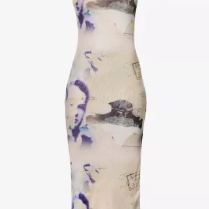 MIAOU Lila Abstract-Print Corsica Slim-Fit Recycled Polyester-Blend Midi Dress
