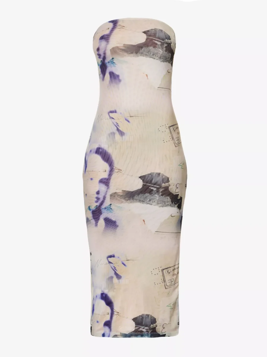 MIAOU Lila Abstract-Print Corsica Slim-Fit Recycled Polyester-Blend Midi Dress - Imagen 2