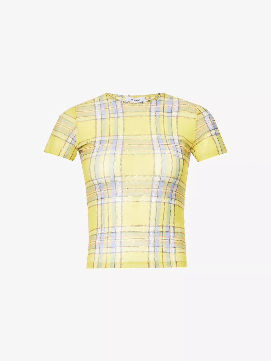 MIAOU Yellow Check Plaid Dion Mini Tee Top - Imagen 2