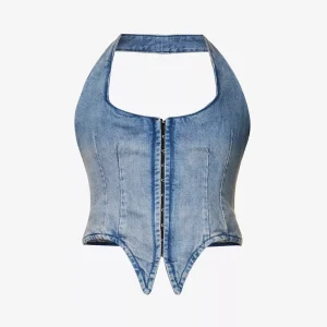 MIAOU Blue Denim Dani Echo Vest Corset Top