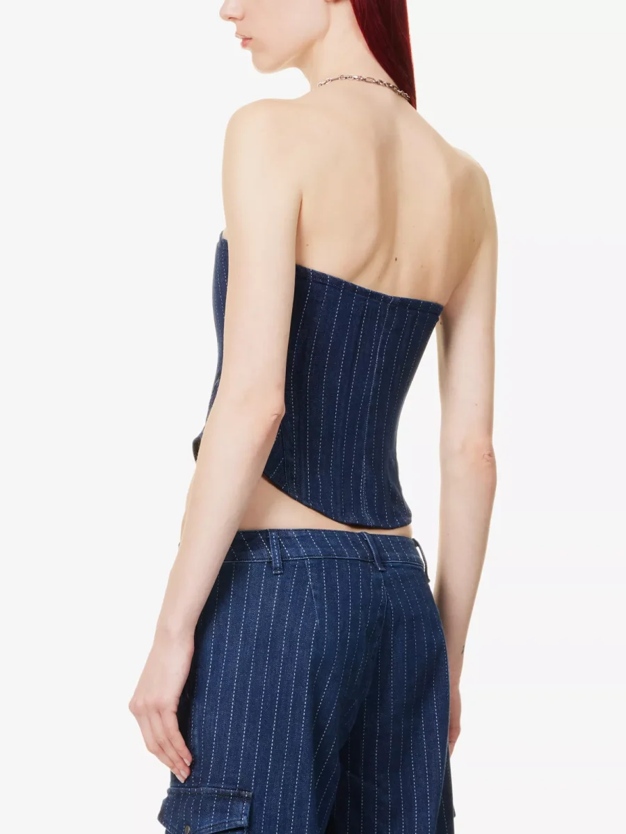 MIAOU Riley Denim Pinstripe Zip Front Strapless Grunge Corset Top - Imagen 5