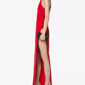 MONOT Red One Shoulder Thigh High Slit Gown