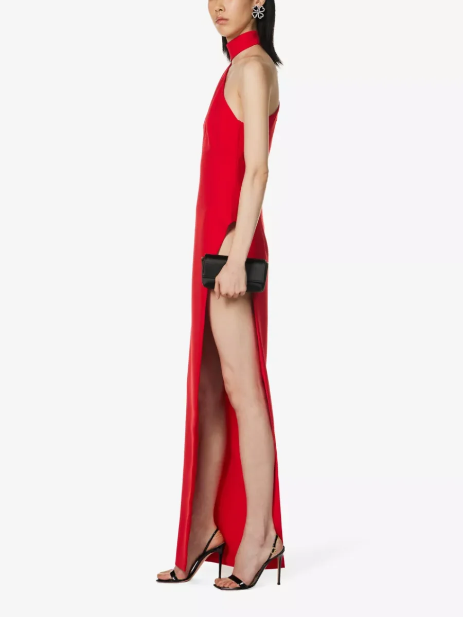 MONOT Red One Shoulder Thigh High Slit Gown - Imagen 2