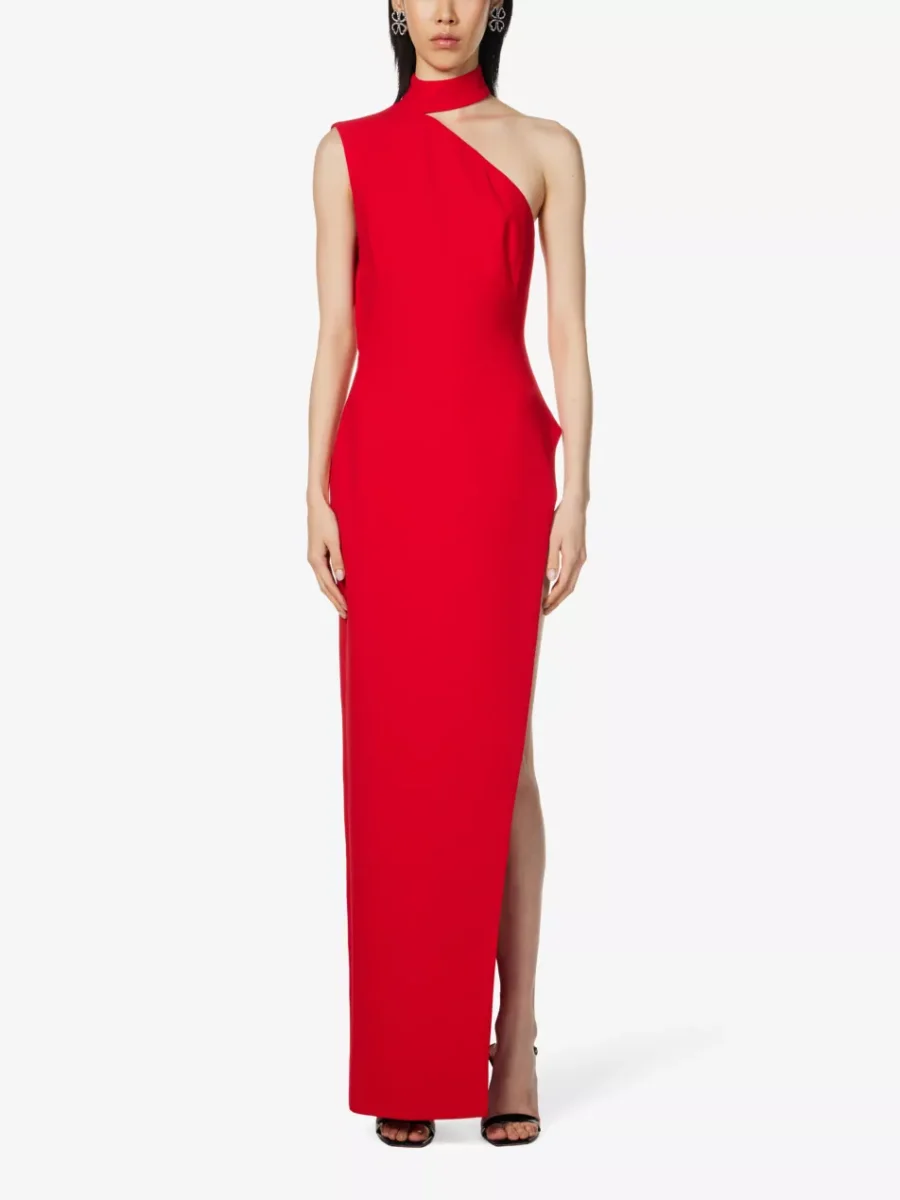 MONOT Red One Shoulder Thigh High Slit Gown - Imagen 3
