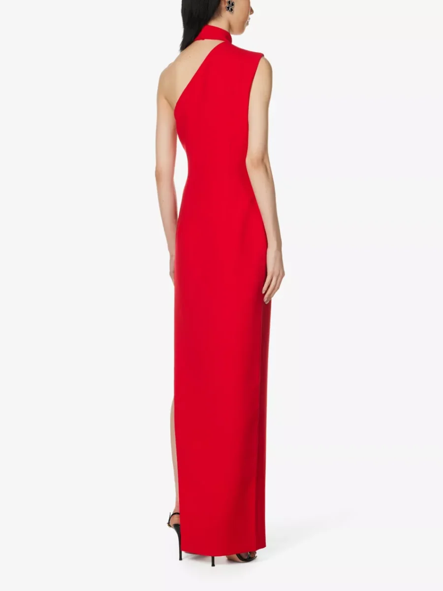 MONOT Red One Shoulder Thigh High Slit Gown - Imagen 4