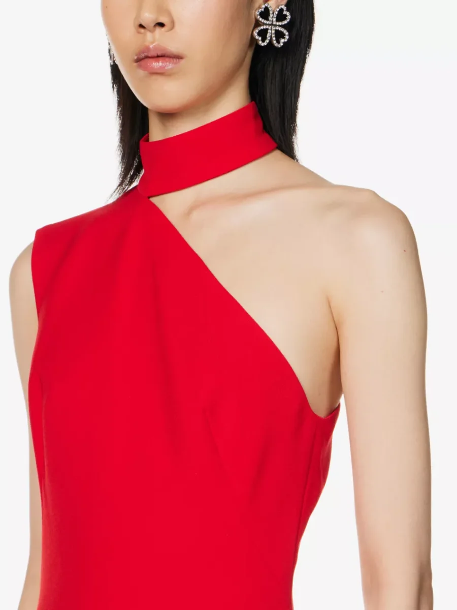 MONOT Red One Shoulder Thigh High Slit Gown - Imagen 5