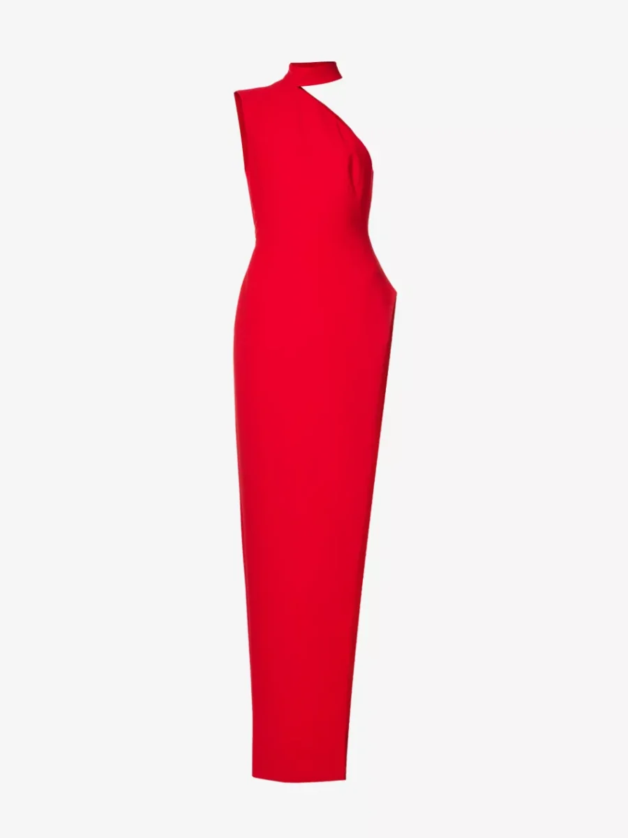 MONOT Red One Shoulder Thigh High Slit Gown - Imagen 6