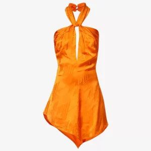 The Attico Orange Becky Halterneck Satin Mini Dress