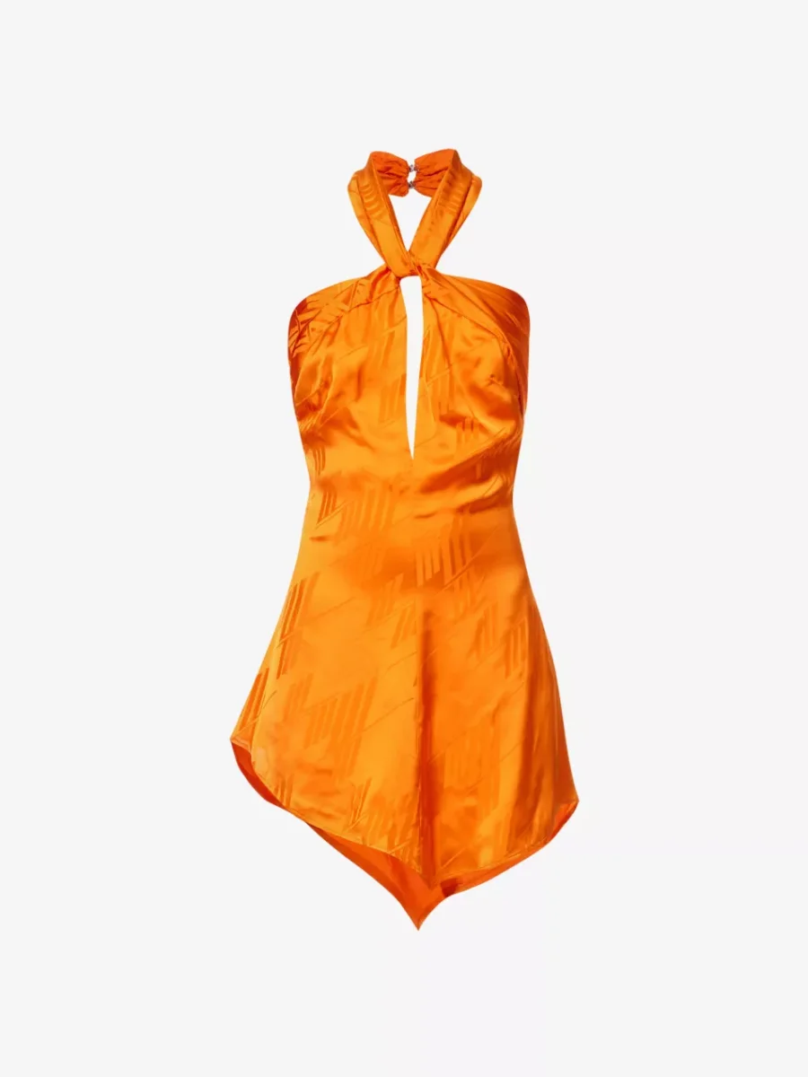 The Attico Orange Becky Halterneck Satin Mini Dress