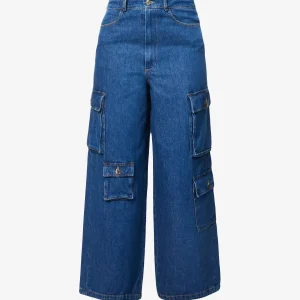 The Frankie Shop Hailey Straight Leg High Rise Pocket Detail Blue Jeans