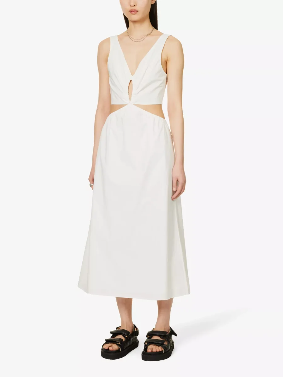 ANINE BING Dione Cut-Out Cotton Midi Dress - Imagen 4