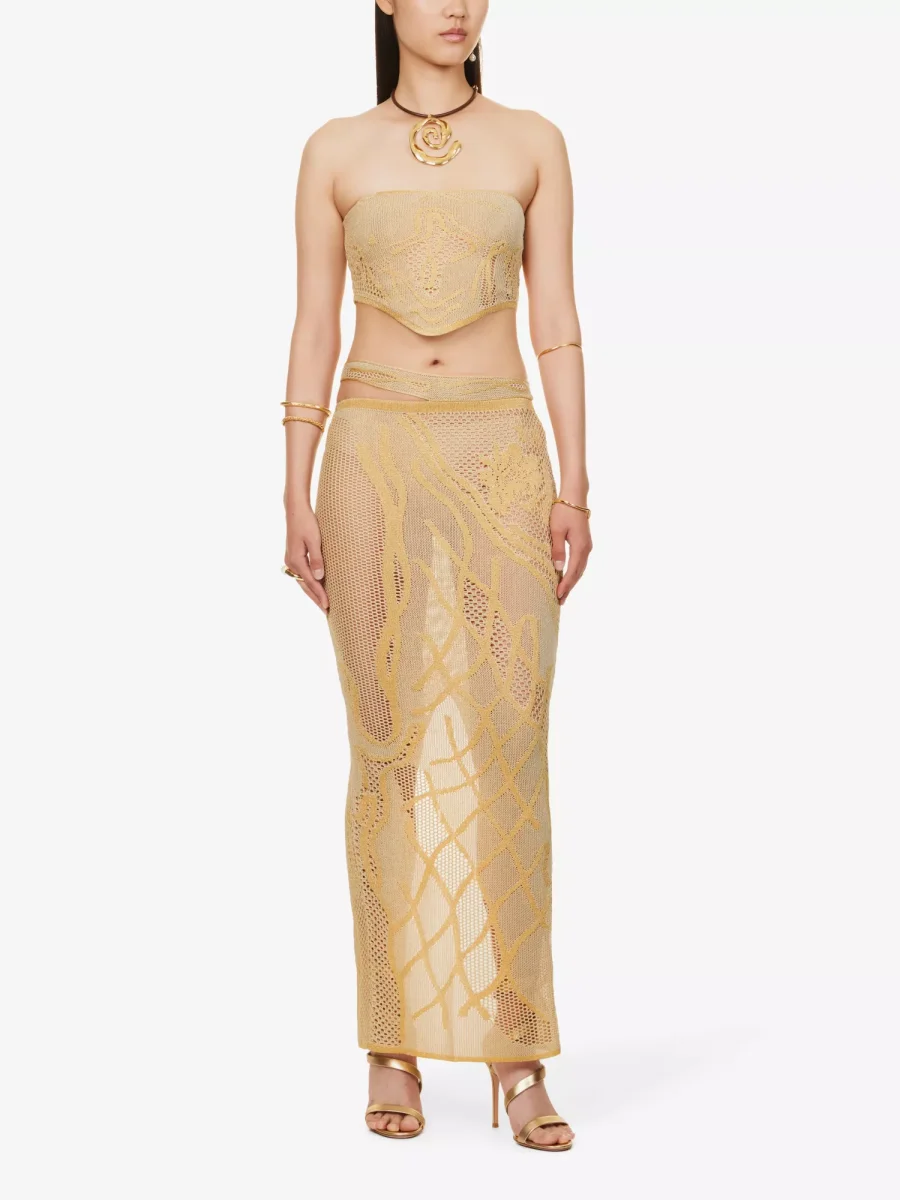 DI PETSA Birthing Venus Crochet Knit Gold Greek Goddess Top - Imagen 6