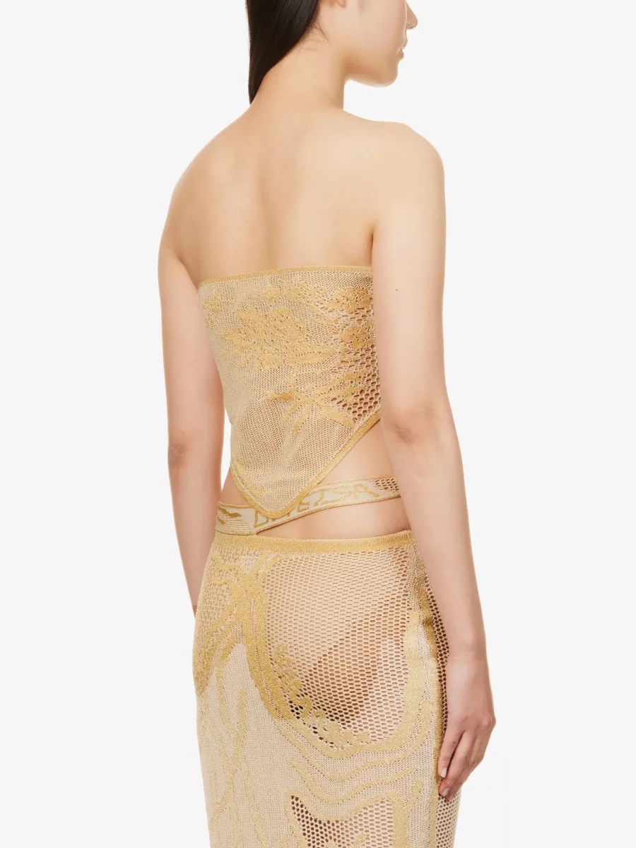 DI PETSA Birthing Venus Crochet Knit Gold Greek Goddess Top - Imagen 4
