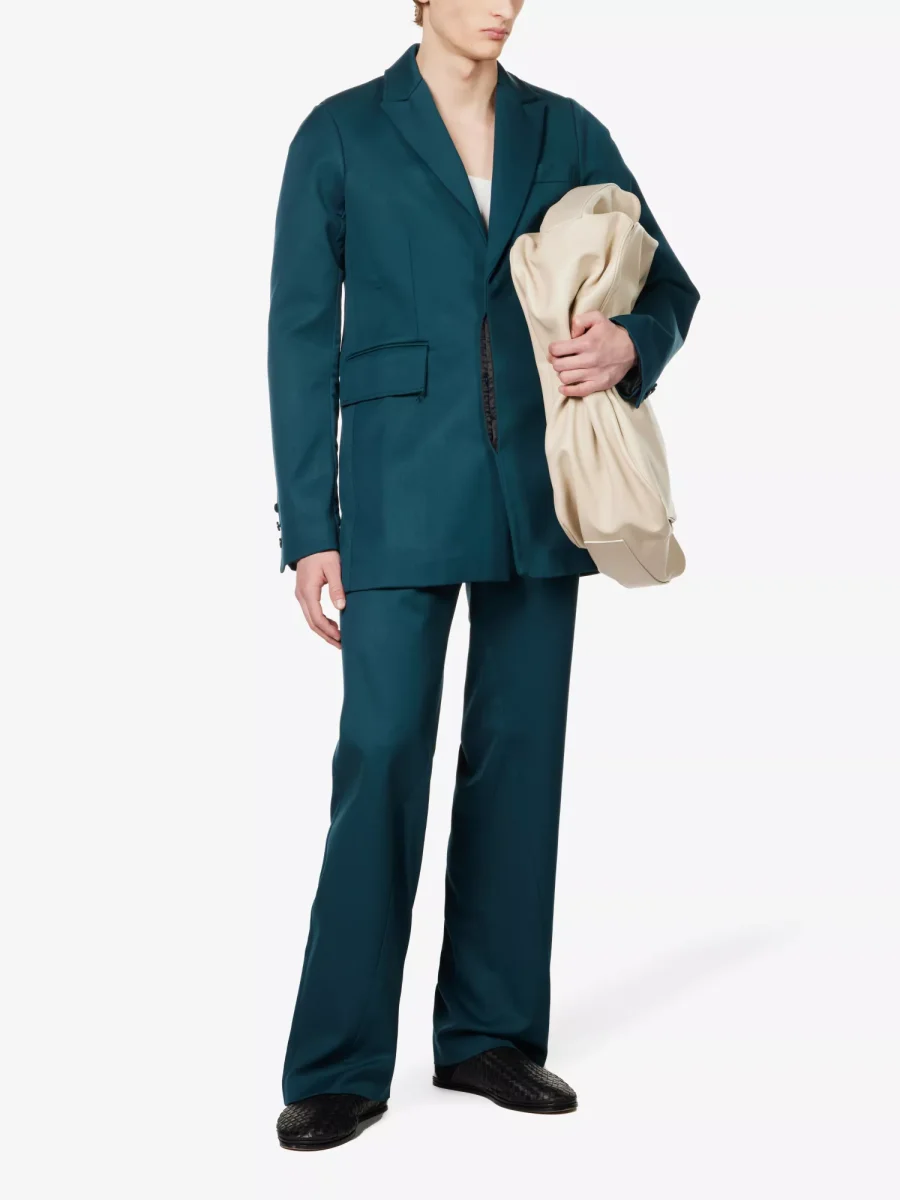 BIANCA SAUNDERS Akiel Green Single Breasted Bonded Wool Blazer Jacket - Imagen 4