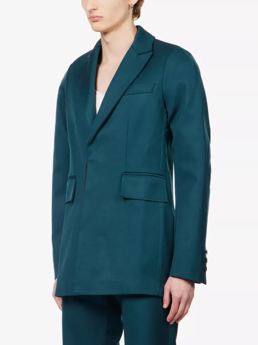 BIANCA SAUNDERS Akiel Green Single Breasted Bonded Wool Blazer Jacket - Imagen 3