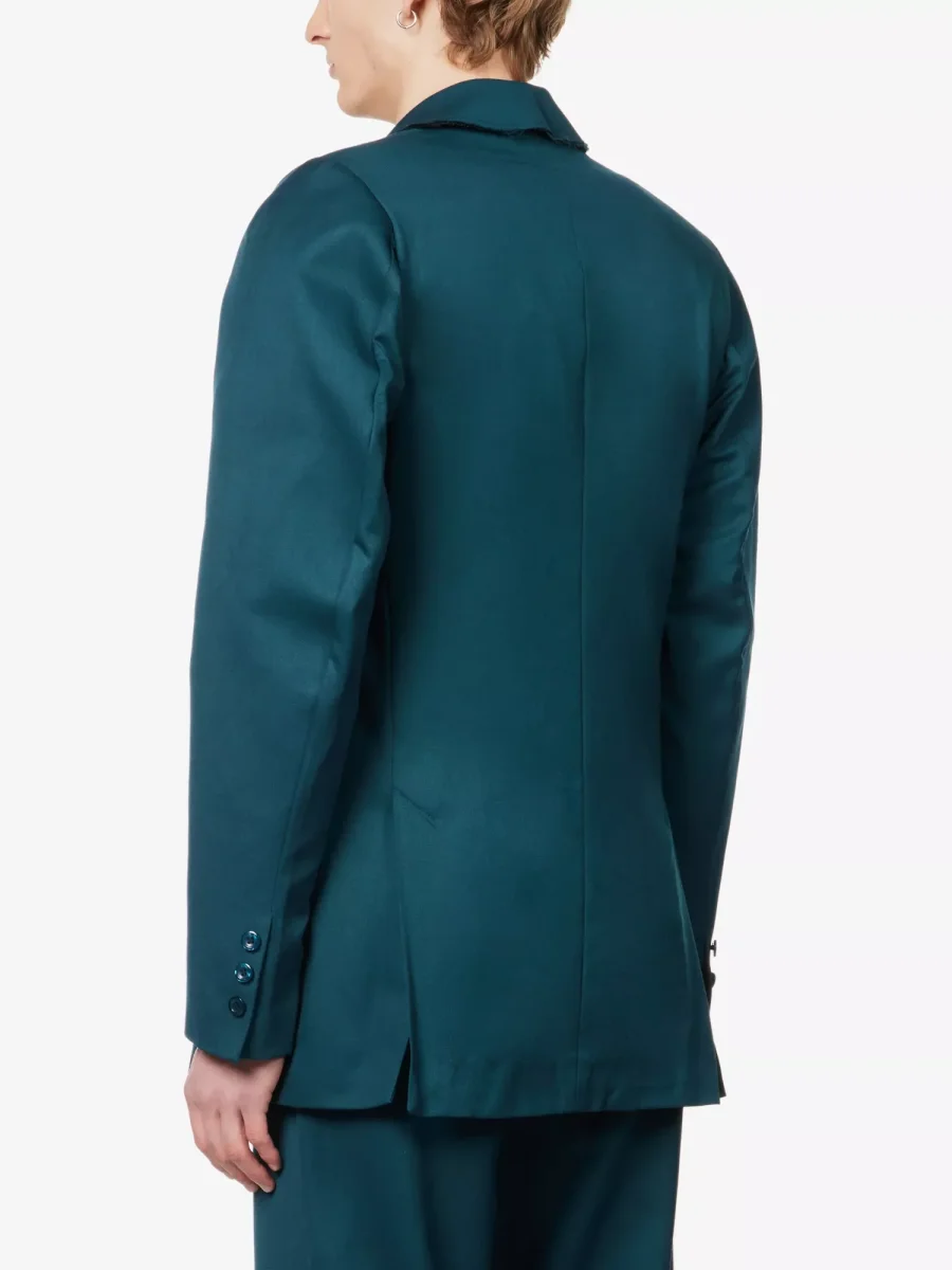 BIANCA SAUNDERS Akiel Green Single Breasted Bonded Wool Blazer Jacket - Imagen 7