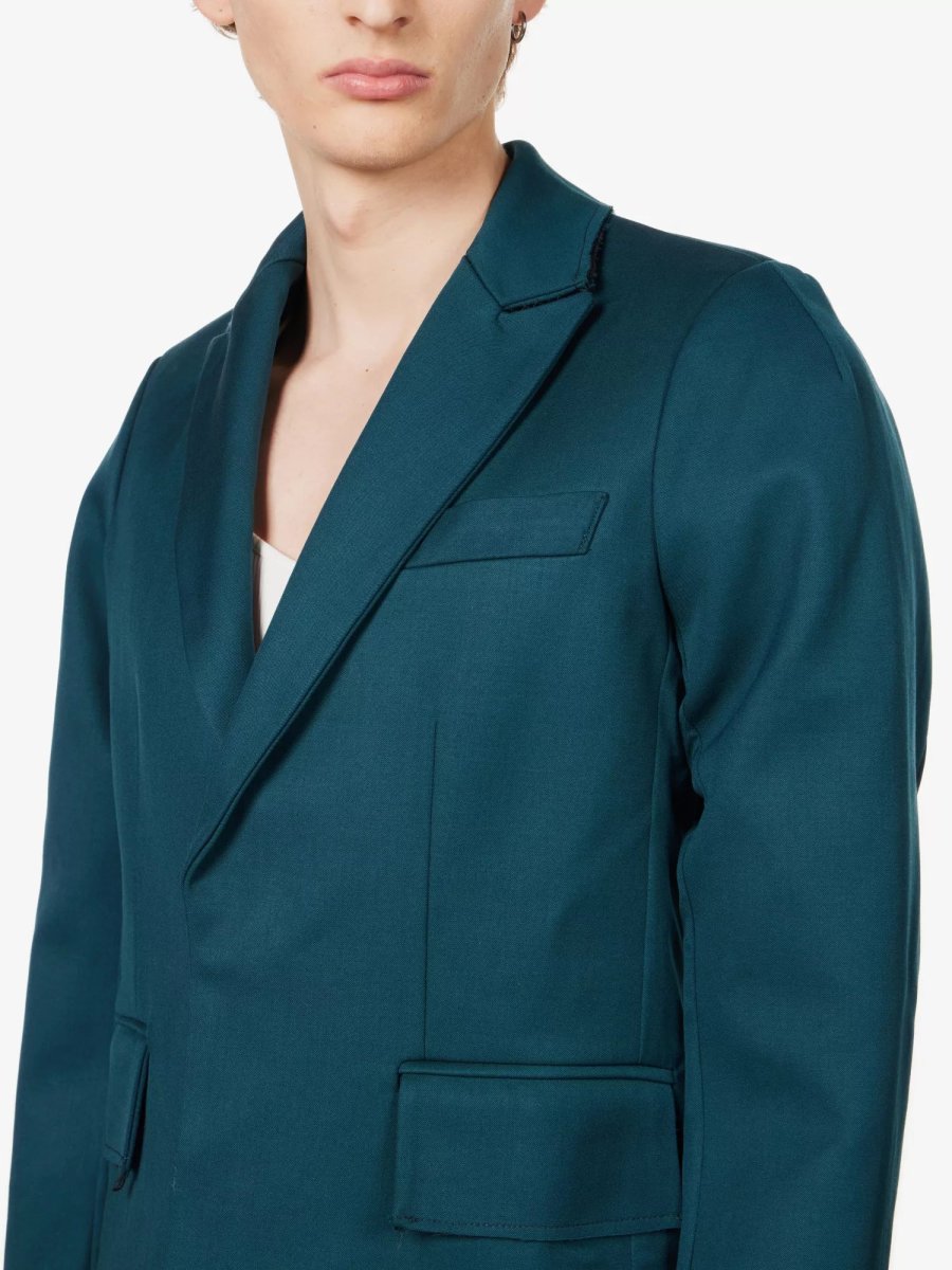BIANCA SAUNDERS Akiel Green Single Breasted Bonded Wool Blazer Jacket - Imagen 5