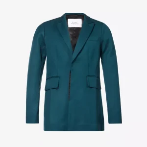 BIANCA SAUNDERS Akiel Green Single Breasted Bonded Wool Blazer Jacket