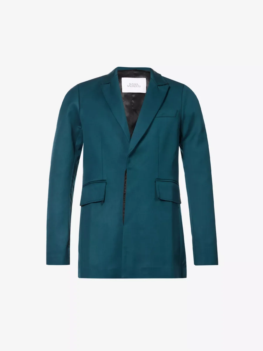 BIANCA SAUNDERS Akiel Green Single Breasted Bonded Wool Blazer Jacket