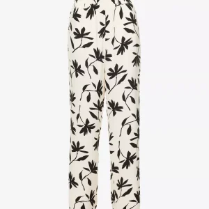 ANINE BING Owen Floral Print Wide Leg Mid Rise Woven Trousers