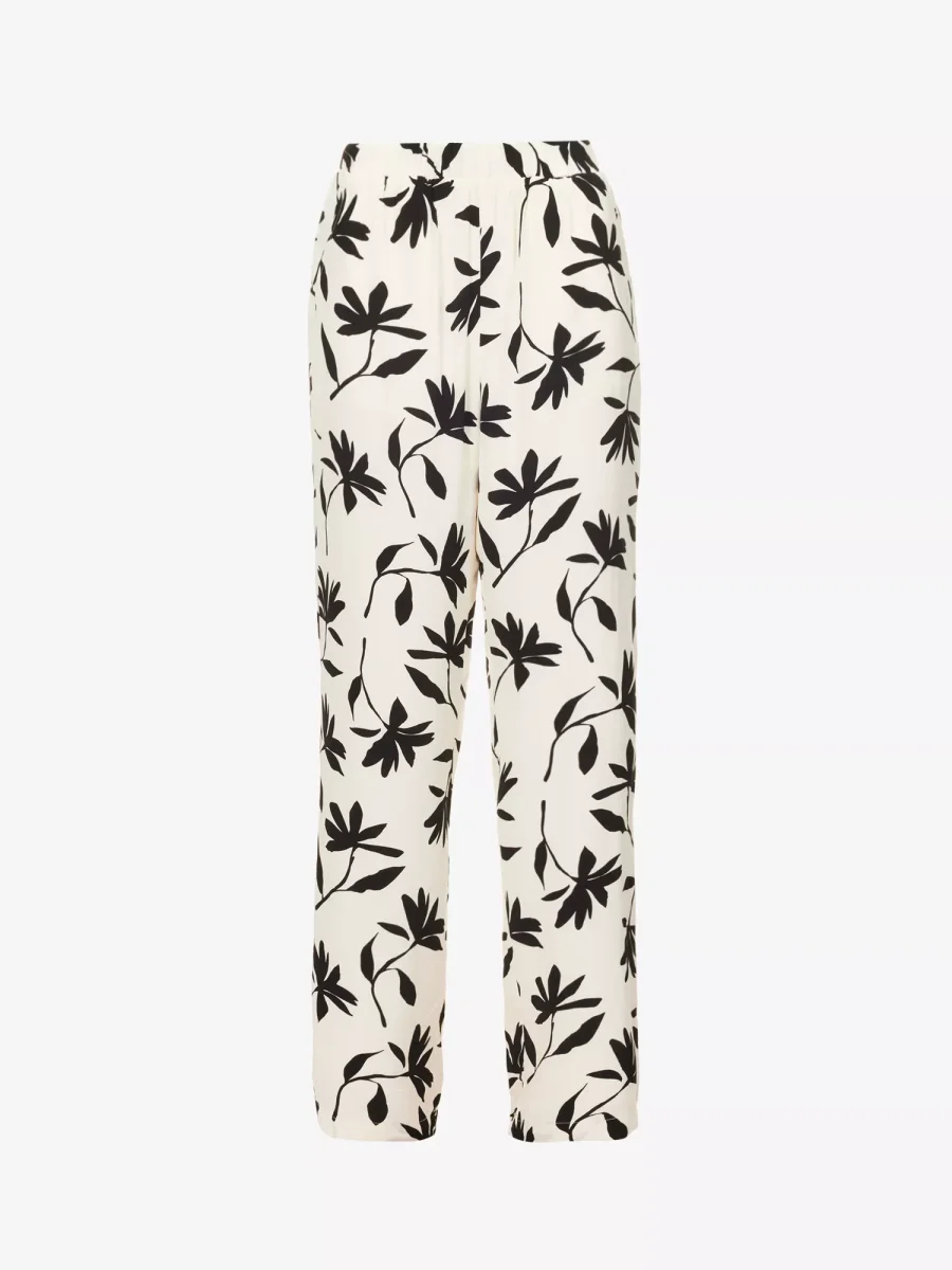 ANINE BING Owen Floral Print Wide Leg Mid Rise Woven Trousers