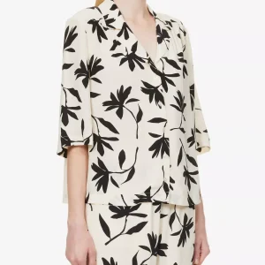 ANINE Bing Row Floral Print Ivory Woven Button-Up Relaxed Shirt